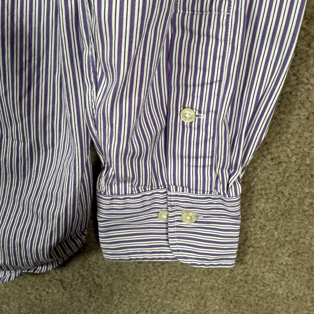 Polo Ralph Lauren Shirt Mens 14.5 32/33 Purple Striped Button Front Logo Pony - Picture 9 of 10